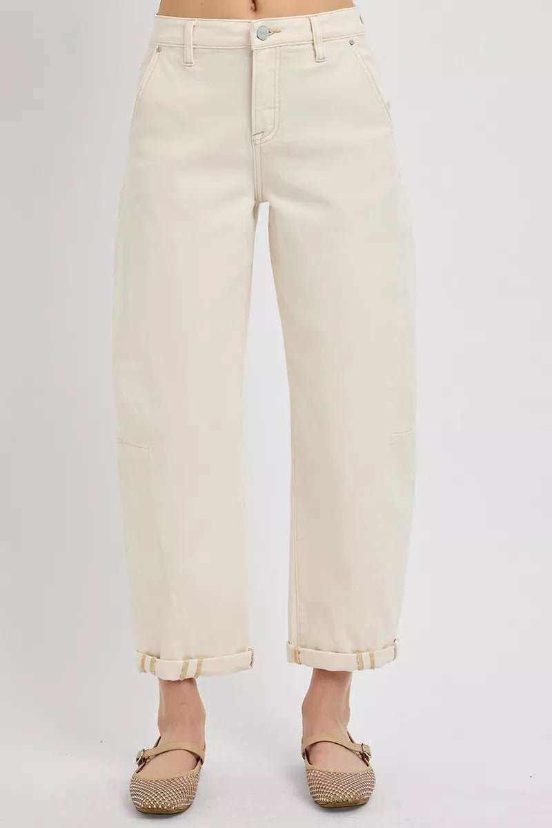 RISEN High Rise Relaxed Barrel Cuffed Jeans - Bitsy Gypsy Boutique