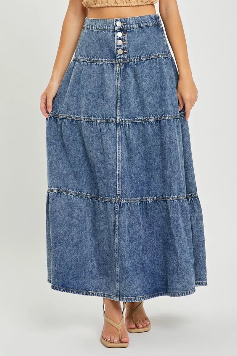 RISEN High Rise Ruffle Long Skirts - Bitsy Gypsy Boutique
