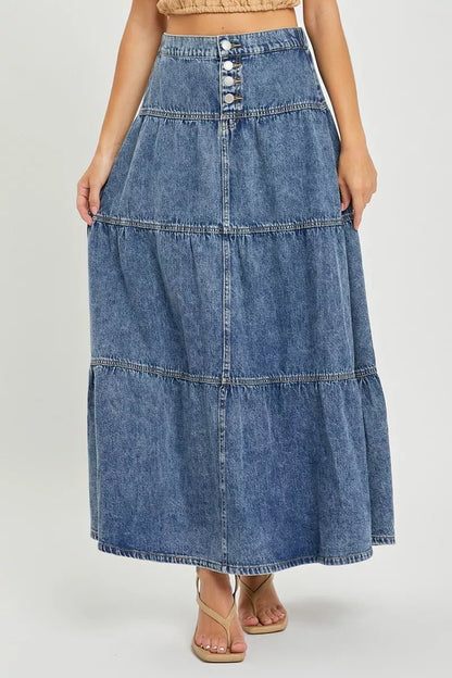 RISEN High Rise Ruffle Long Skirts - Bitsy Gypsy Boutique