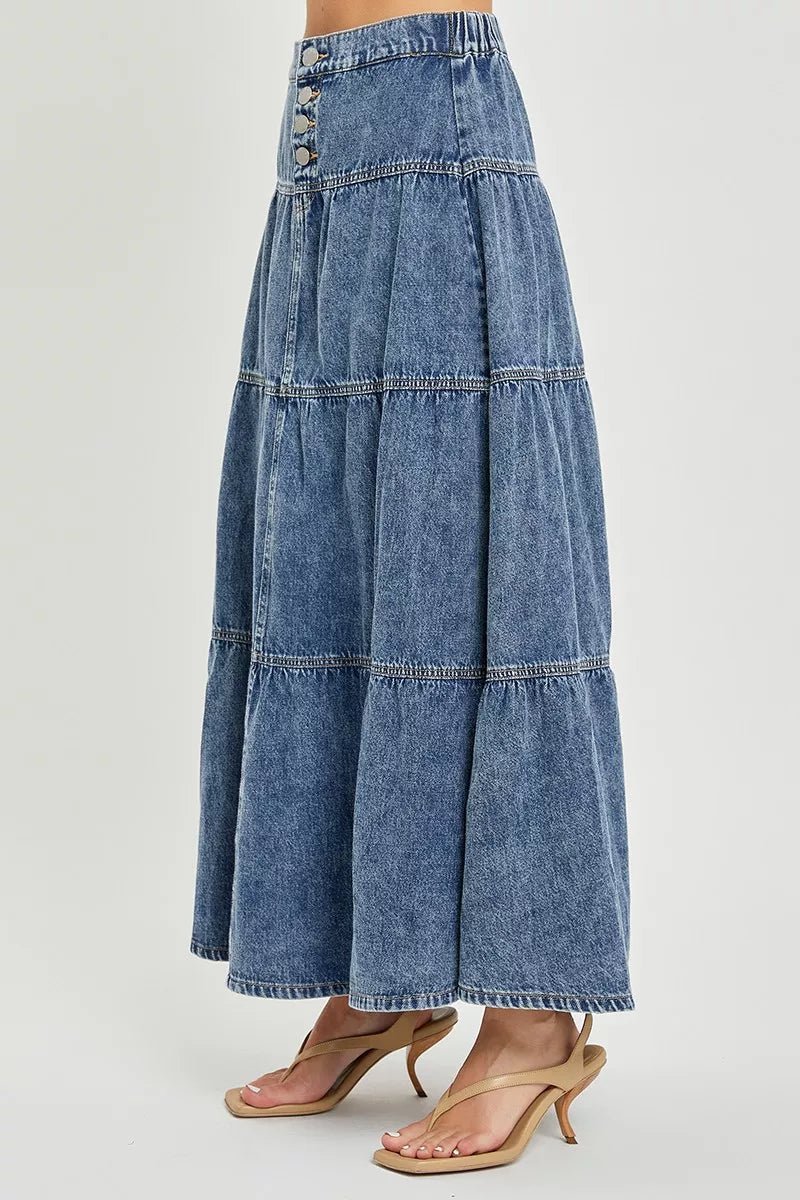 RISEN High Rise Ruffle Long Skirts - Bitsy Gypsy Boutique