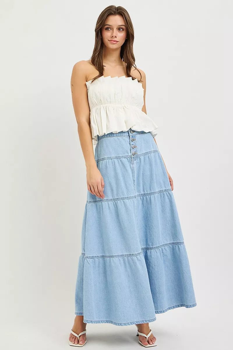 RISEN High Rise Ruffle Long Skirts - Bitsy Gypsy Boutique