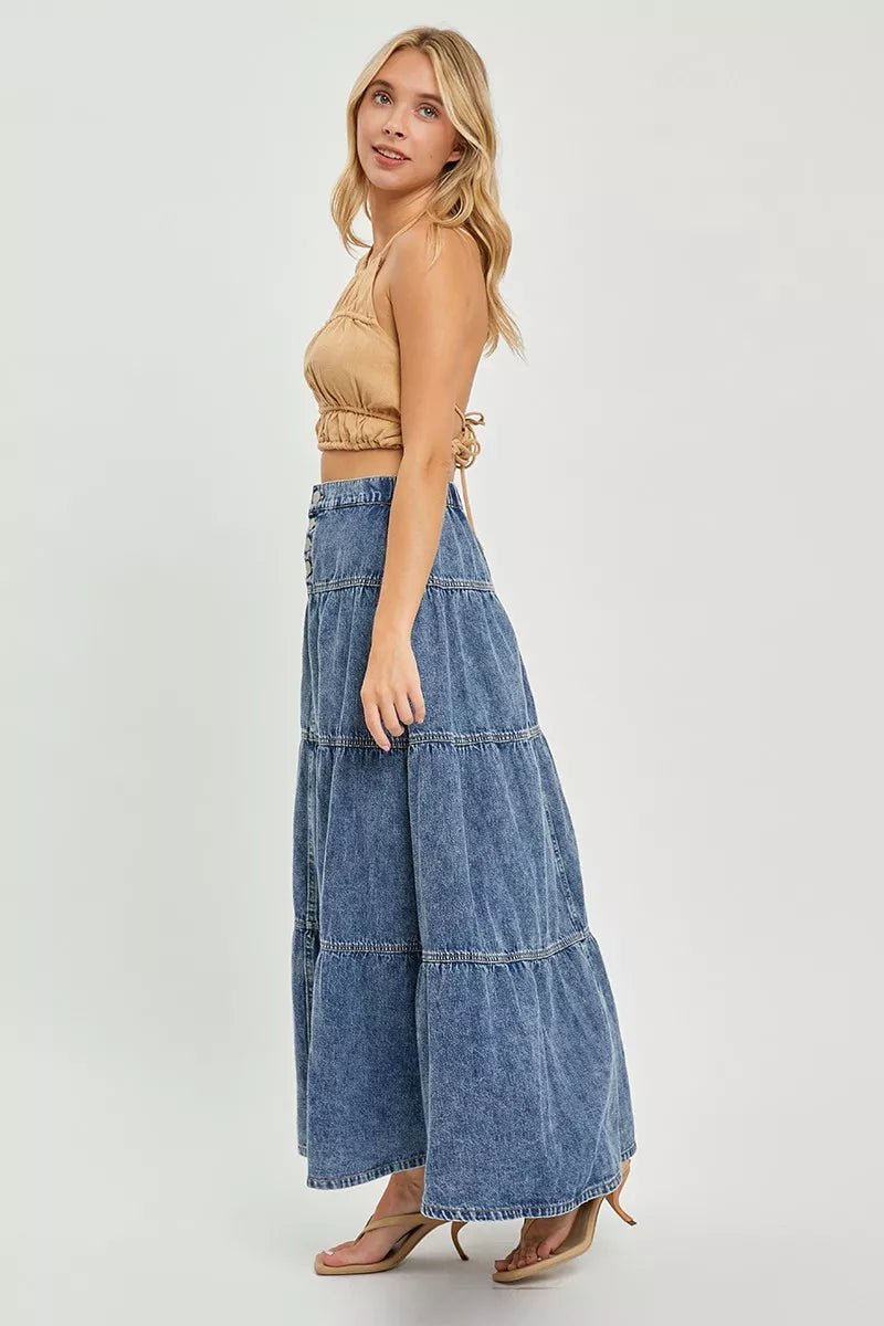 RISEN High Rise Ruffle Long Skirts - Bitsy Gypsy Boutique