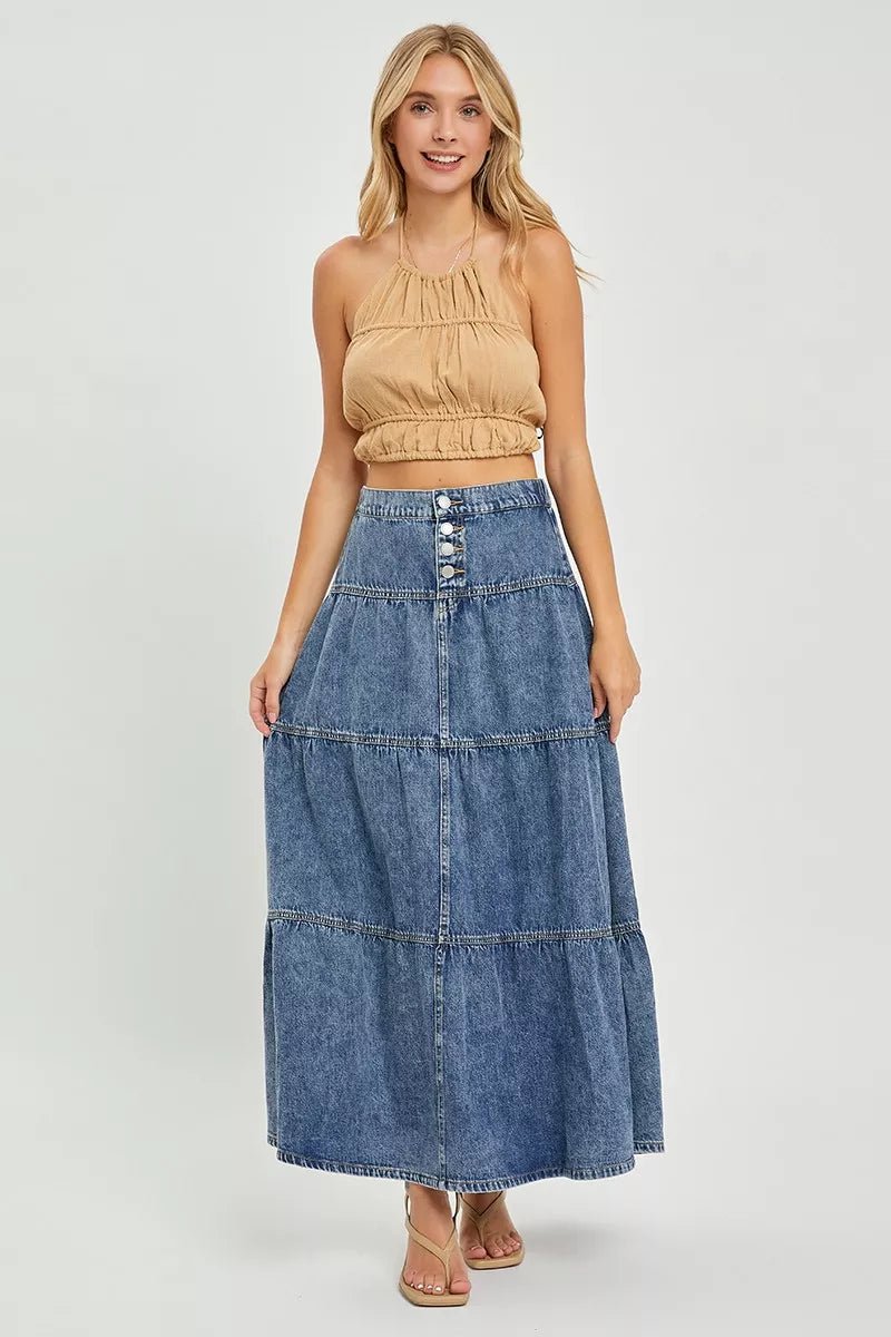 RISEN High Rise Ruffle Long Skirts - Bitsy Gypsy Boutique