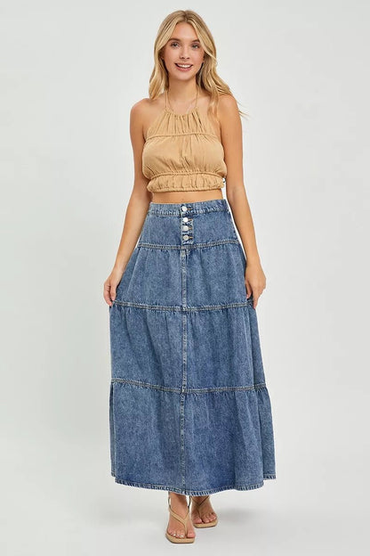 RISEN High Rise Ruffle Long Skirts - Bitsy Gypsy Boutique