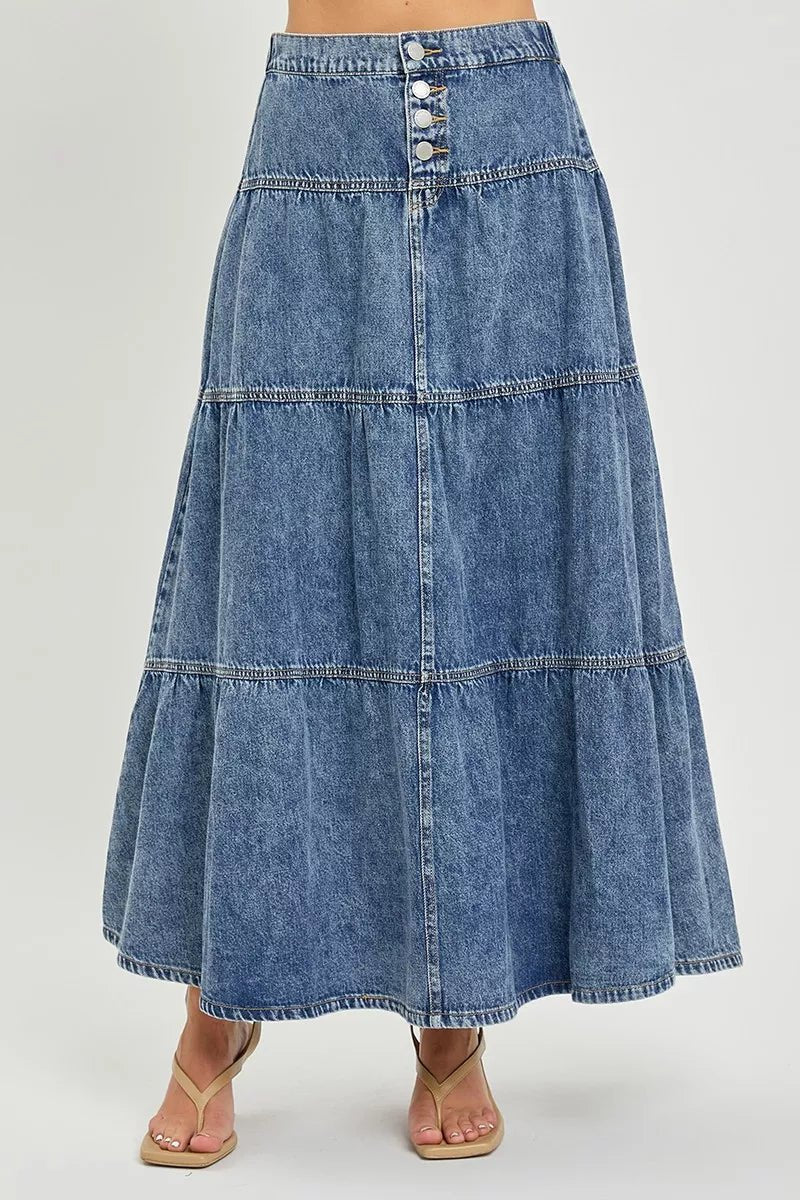 RISEN High Rise Ruffle Long Skirts - Bitsy Gypsy Boutique