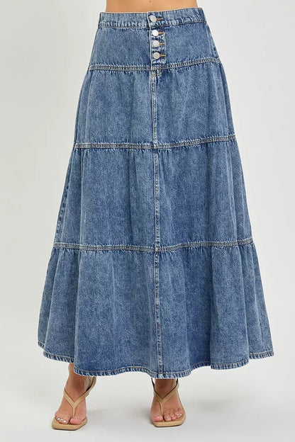 RISEN High Rise Ruffle Long Skirts - Bitsy Gypsy Boutique