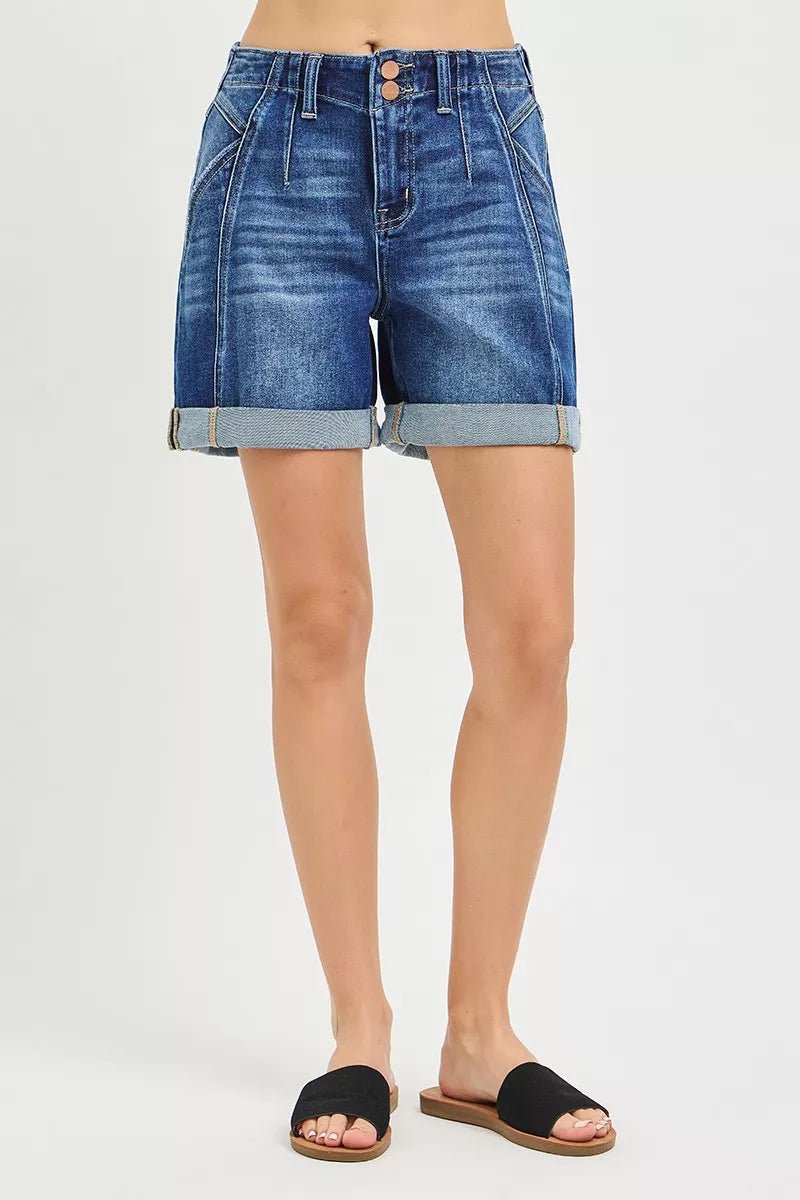 RISEN High Rise Seamed Roll Up Shorts - Bitsy Gypsy Boutique