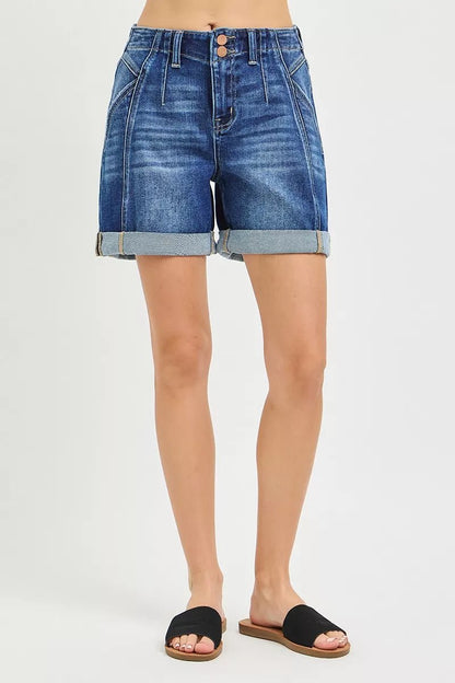 RISEN High Rise Seamed Roll Up Shorts - Bitsy Gypsy Boutique