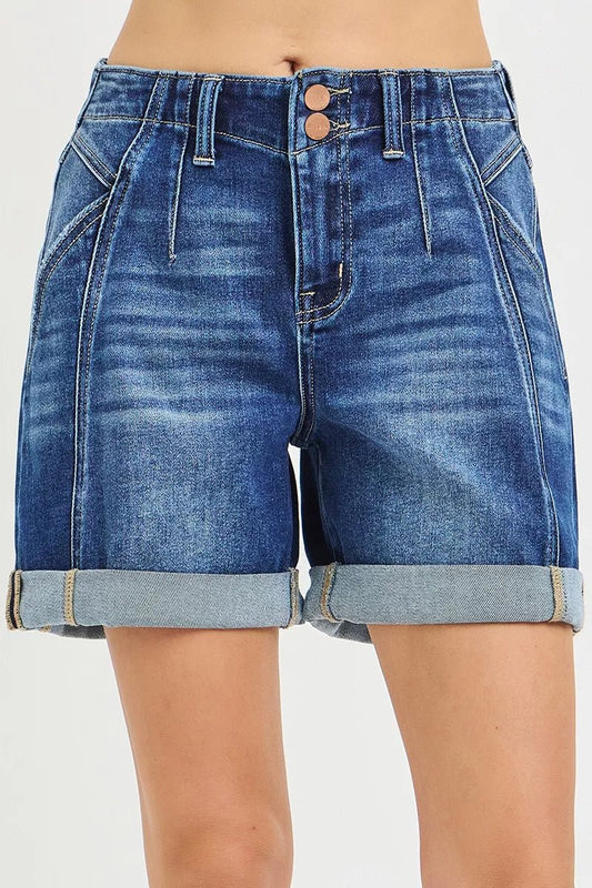 RISEN High Rise Seamed Roll Up Shorts - Bitsy Gypsy Boutique