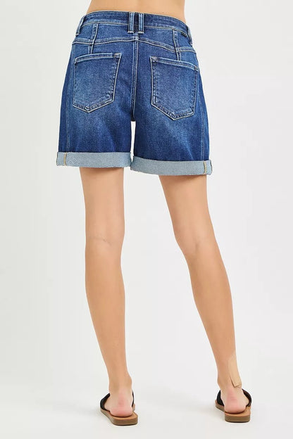 RISEN High Rise Seamed Roll Up Shorts - Bitsy Gypsy Boutique