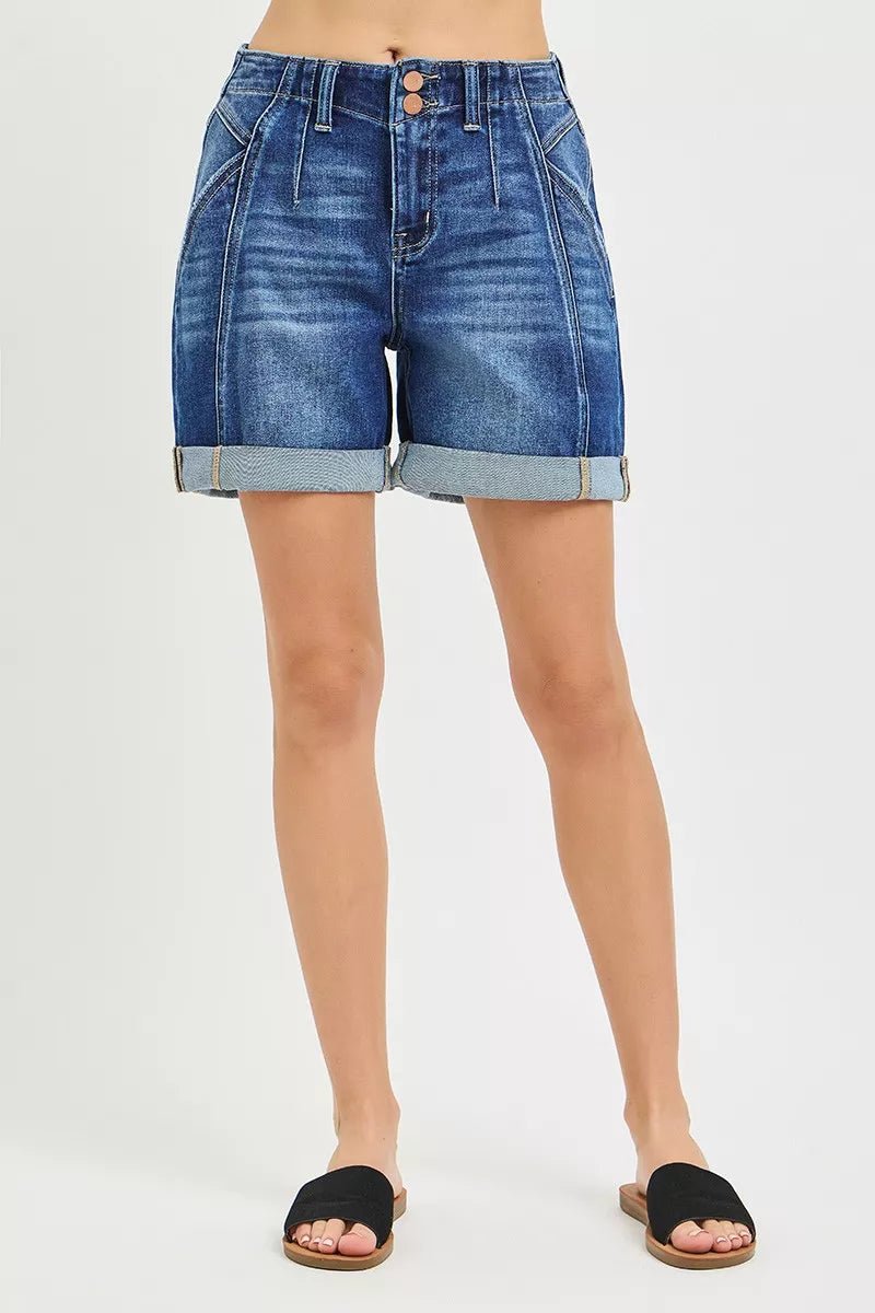 RISEN High Rise Seamed Roll Up Shorts - Bitsy Gypsy Boutique