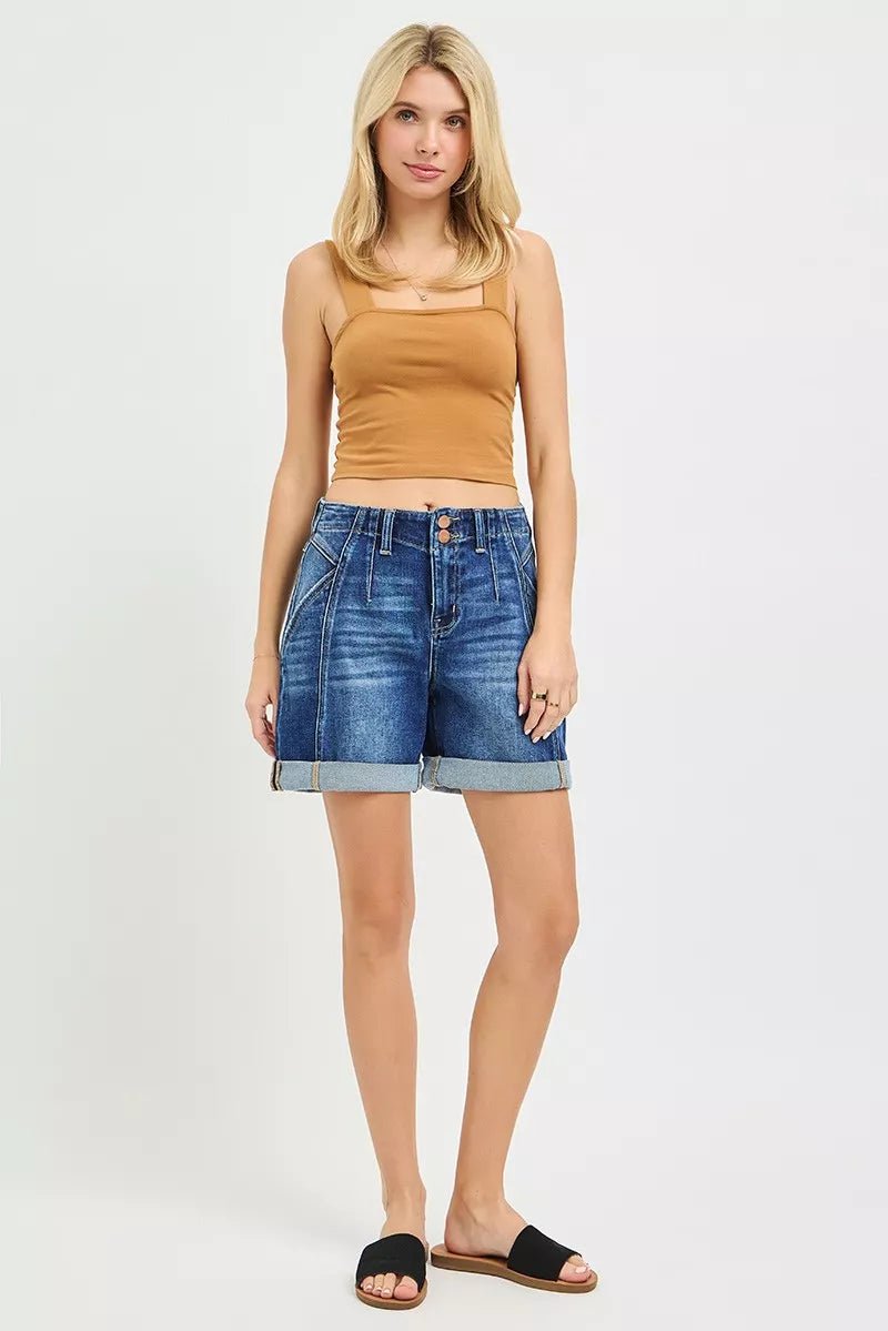 RISEN High Rise Seamed Roll Up Shorts - Bitsy Gypsy Boutique