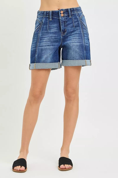 RISEN High Rise Seamed Roll Up Shorts - Bitsy Gypsy Boutique