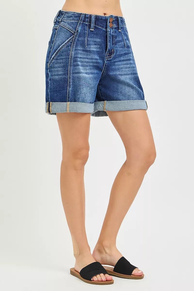 RISEN High Rise Seamed Roll Up Shorts - Bitsy Gypsy Boutique