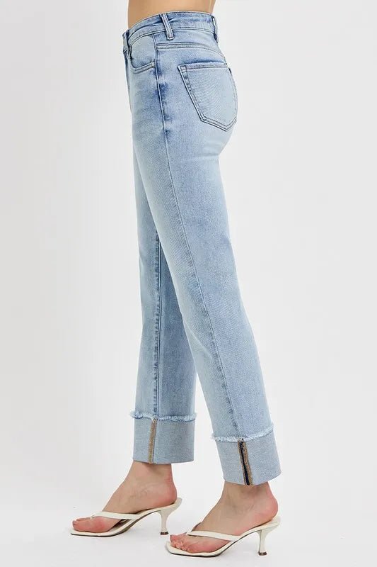 RISEN High Rise Straight Cuffed Relaxed Jeans - Bitsy Gypsy Boutique