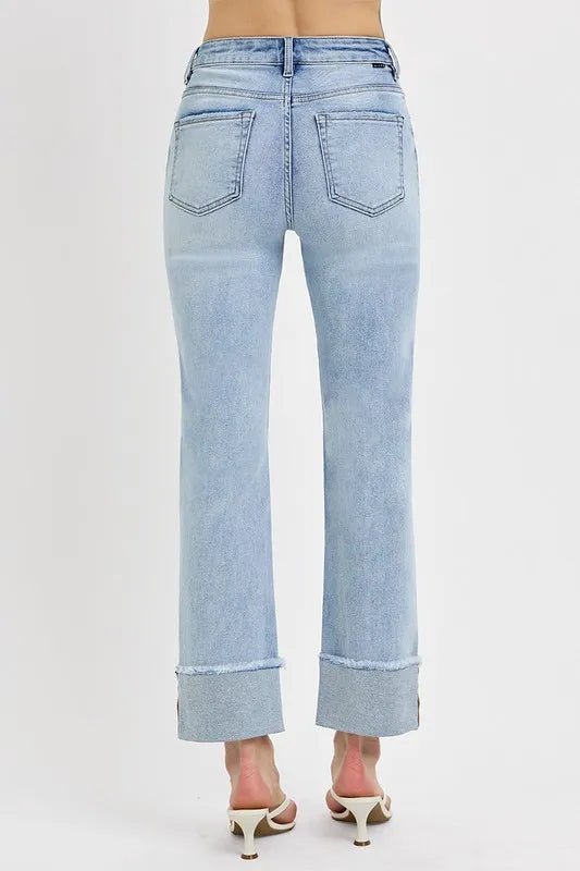 RISEN High Rise Straight Cuffed Relaxed Jeans - Bitsy Gypsy Boutique
