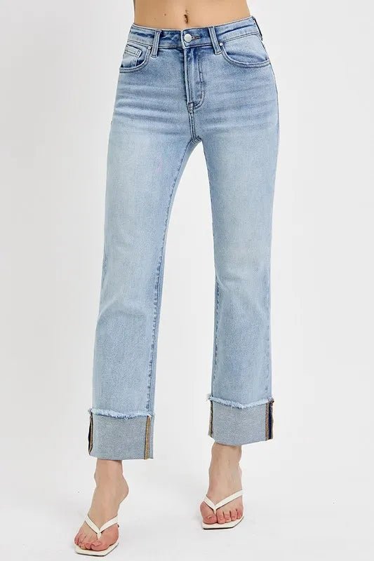 RISEN High Rise Straight Cuffed Relaxed Jeans - Bitsy Gypsy Boutique