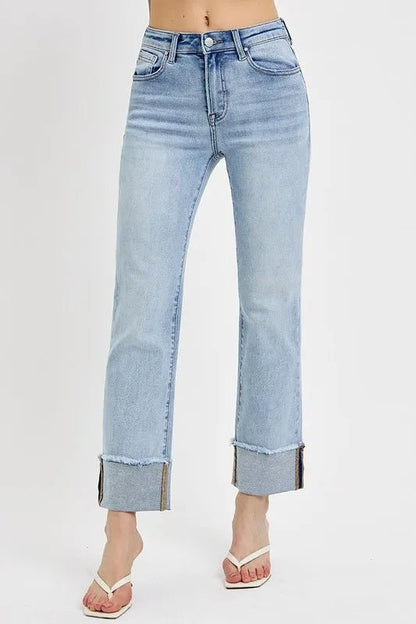 RISEN High Rise Straight Cuffed Relaxed Jeans - Bitsy Gypsy Boutique