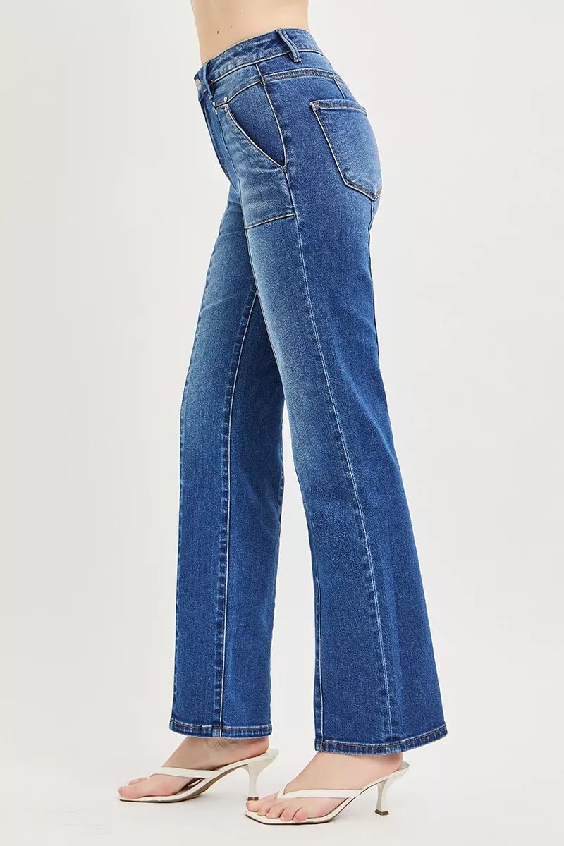 RISEN High Rise Straight Patch Pocket Seamed Jeans - Bitsy Gypsy Boutique