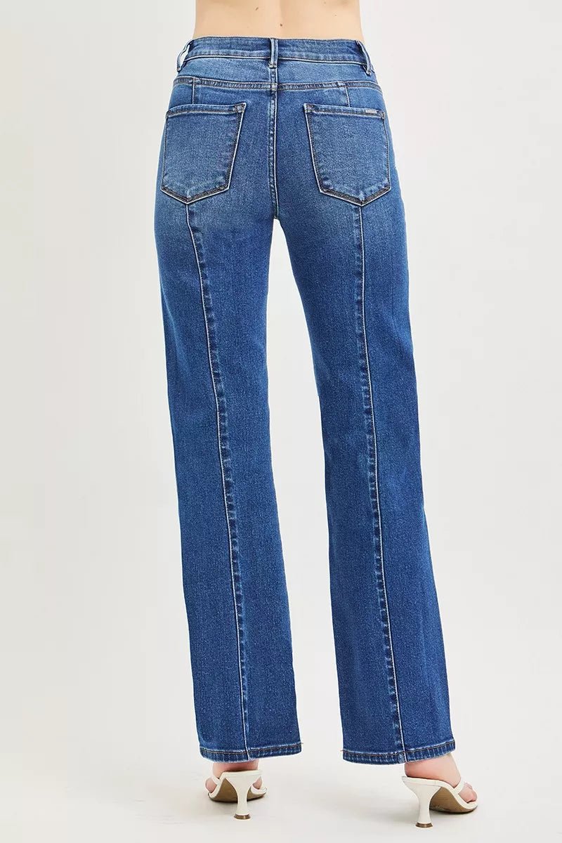 RISEN High Rise Straight Patch Pocket Seamed Jeans - Bitsy Gypsy Boutique