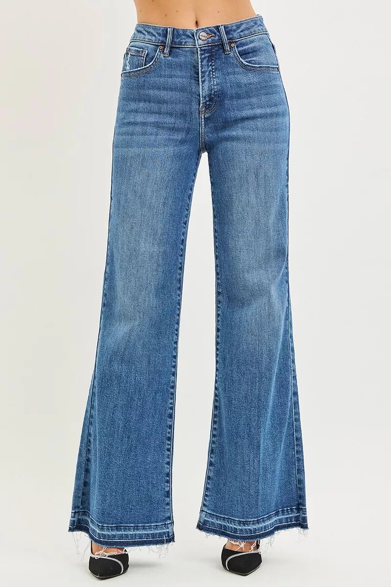 RISEN High Rise Wide Leg Jeans With Released Hem - Bitsy Gypsy Boutique