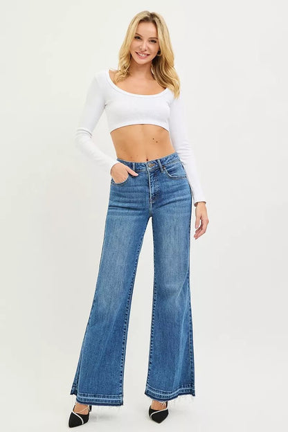 RISEN High Rise Wide Leg Jeans With Released Hem - Bitsy Gypsy Boutique