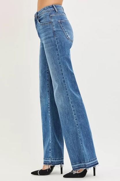 RISEN High Rise Wide Leg Jeans With Released Hem - Bitsy Gypsy Boutique