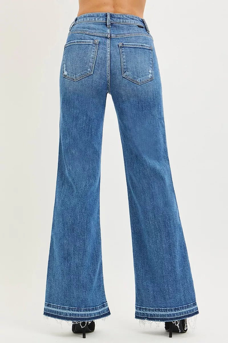 RISEN High Rise Wide Leg Jeans With Released Hem - Bitsy Gypsy Boutique