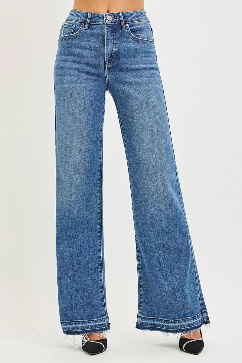 RISEN High Rise Wide Leg Jeans With Released Hem - Bitsy Gypsy Boutique
