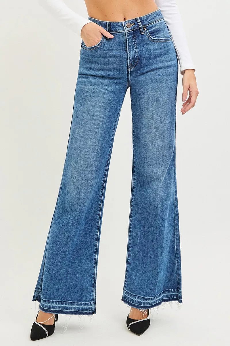 RISEN High Rise Wide Leg Jeans With Released Hem - Bitsy Gypsy Boutique