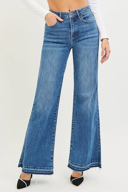 RISEN High Rise Wide Leg Jeans With Released Hem - Bitsy Gypsy Boutique