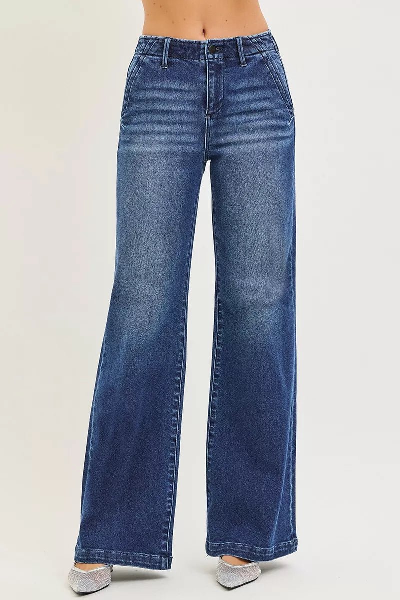 RISEN High Rise Wide Leg Slanted Pocket Jeans - Bitsy Gypsy Boutique