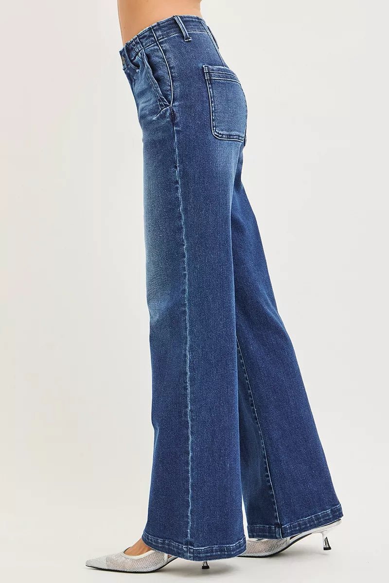 RISEN High Rise Wide Leg Slanted Pocket Jeans - Bitsy Gypsy Boutique