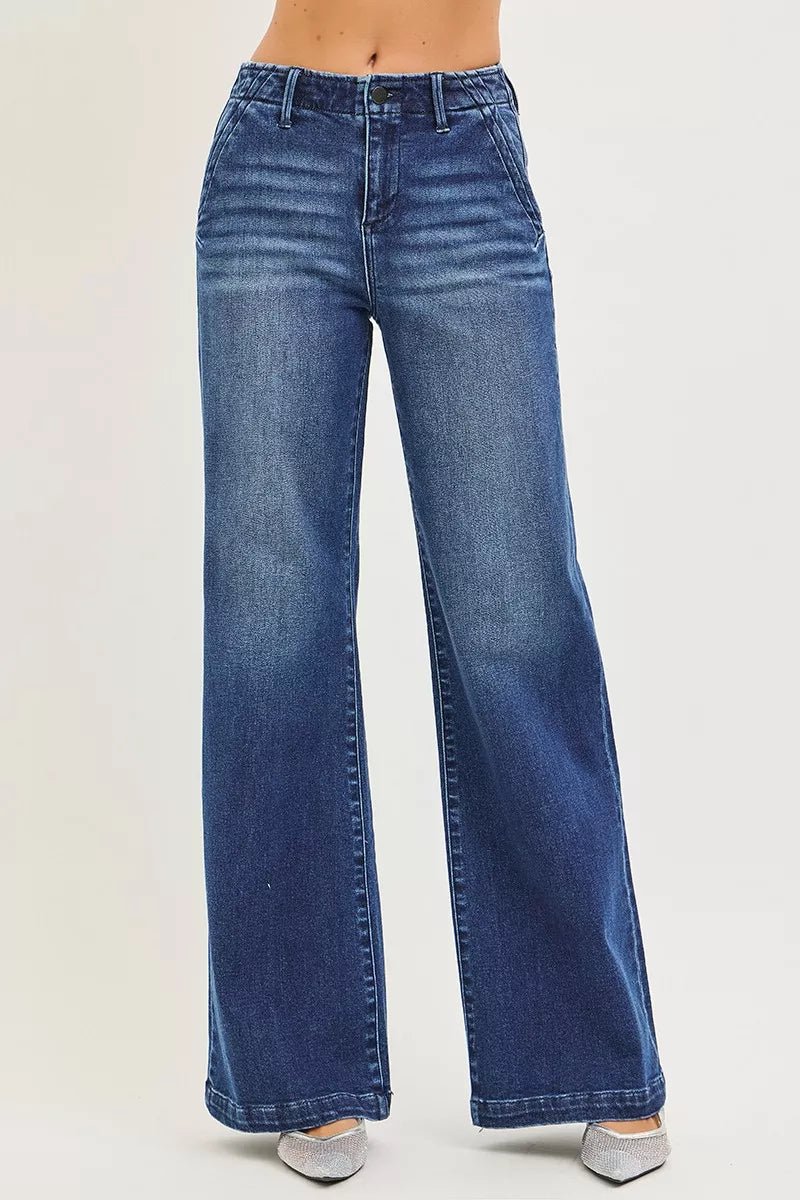 RISEN High Rise Wide Leg Slanted Pocket Jeans - Bitsy Gypsy Boutique