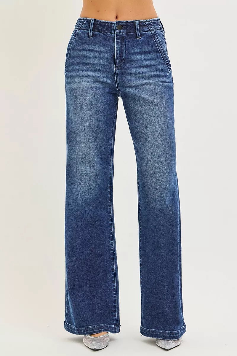 RISEN High Rise Wide Leg Slanted Pocket Jeans - Bitsy Gypsy Boutique