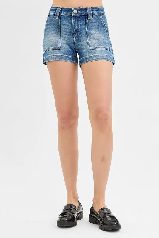 RISEN Low Rise Patched Pocket Shorts - Bitsy Gypsy Boutique