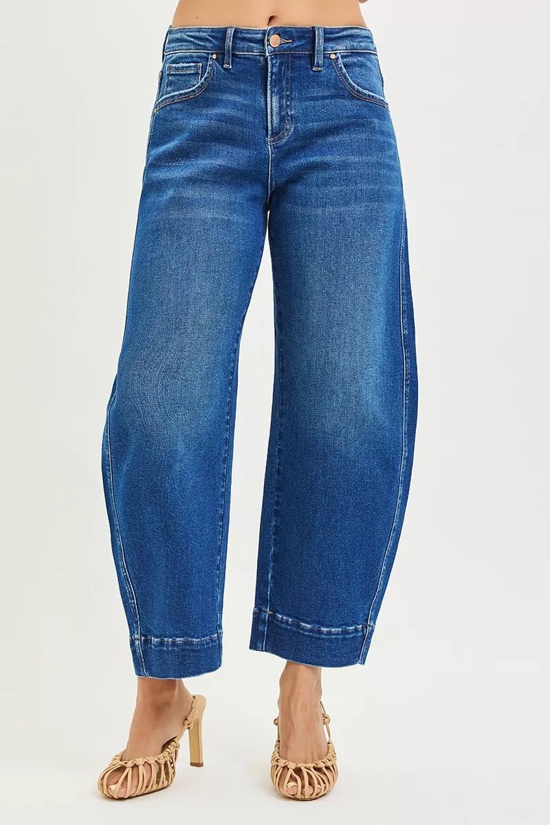 RISEN Mid Rise Crop Barrel Jeans - Bitsy Gypsy Boutique