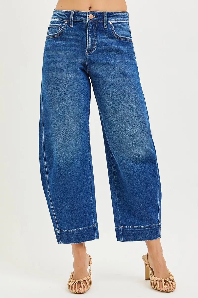 RISEN Mid Rise Crop Barrel Jeans - Bitsy Gypsy Boutique