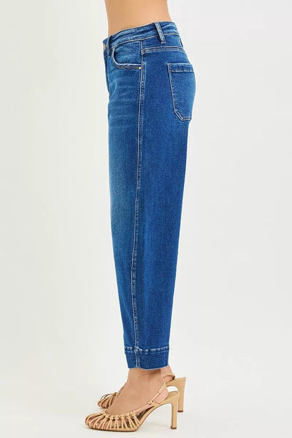 RISEN Mid Rise Crop Barrel Jeans - Bitsy Gypsy Boutique