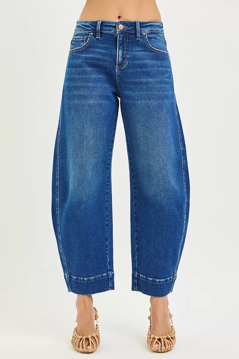 RISEN Mid Rise Crop Barrel Jeans - Bitsy Gypsy Boutique