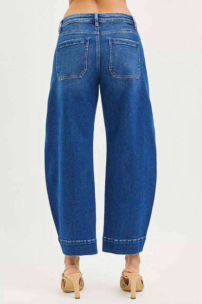 RISEN Mid Rise Crop Barrel Jeans - Bitsy Gypsy Boutique