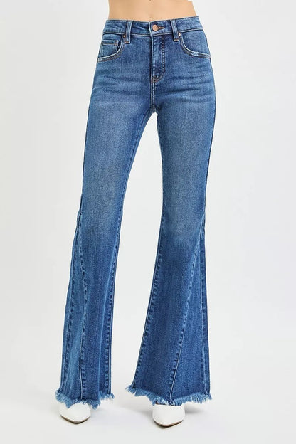RISEN Mid Rise Flare Side Seam Detailing Jeans - Bitsy Gypsy Boutique