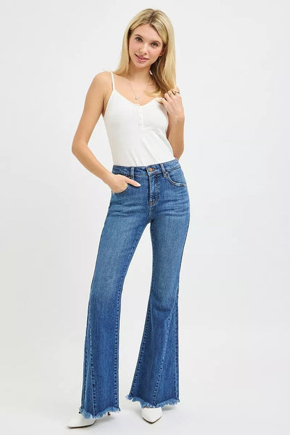 RISEN Mid Rise Flare Side Seam Detailing Jeans - Bitsy Gypsy Boutique