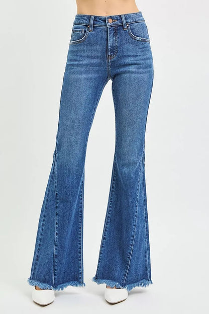 RISEN Mid Rise Flare Side Seam Detailing Jeans - Bitsy Gypsy Boutique