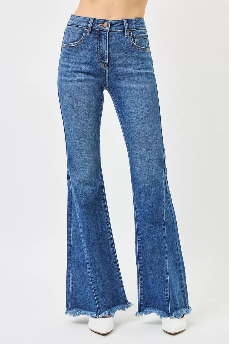 RISEN Mid Rise Flare Side Seam Detailing Jeans - Bitsy Gypsy Boutique