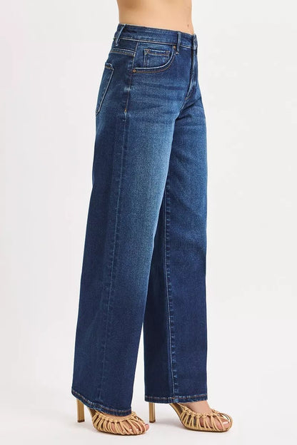 RISEN Mid Rise Wide Baggy Jeans - Bitsy Gypsy Boutique