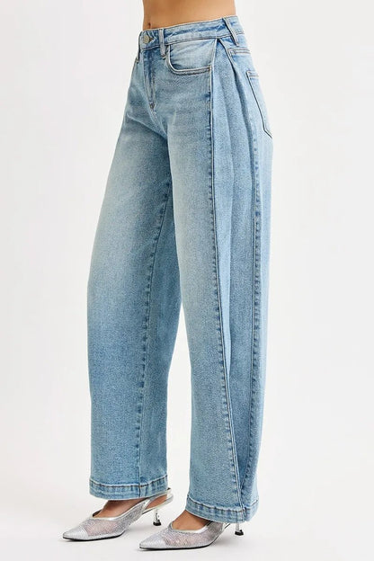 RISEN Mid Rise Wide Barrel Transferable Leg Snap Jeans - Bitsy Gypsy Boutique