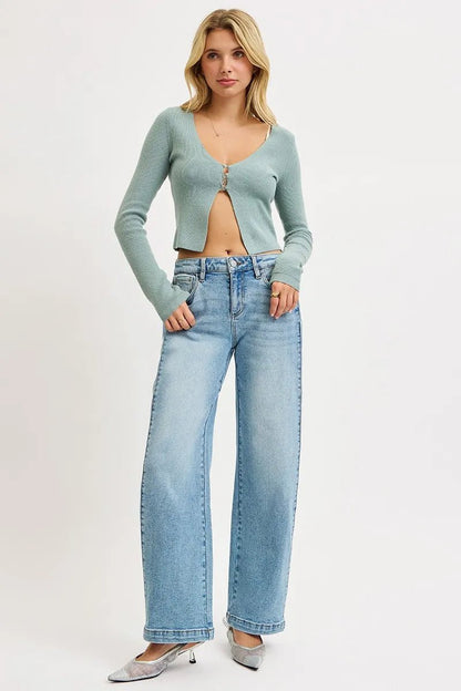 RISEN Mid Rise Wide Barrel Transferable Leg Snap Jeans - Bitsy Gypsy Boutique