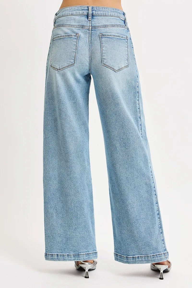 RISEN Mid Rise Wide Barrel Transferable Leg Snap Jeans - Bitsy Gypsy Boutique