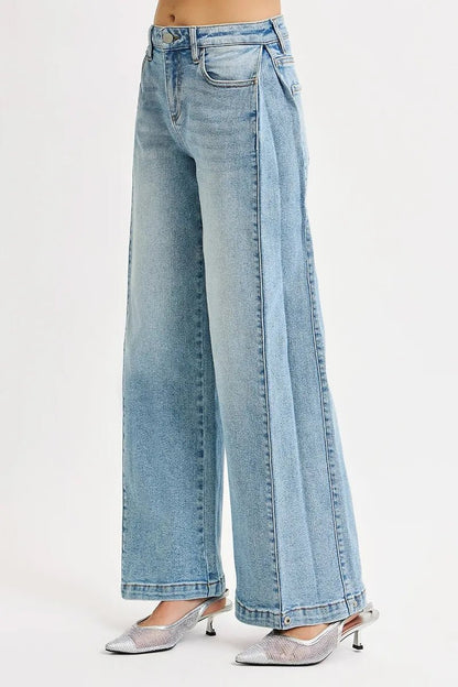 RISEN Mid Rise Wide Barrel Transferable Leg Snap Jeans - Bitsy Gypsy Boutique